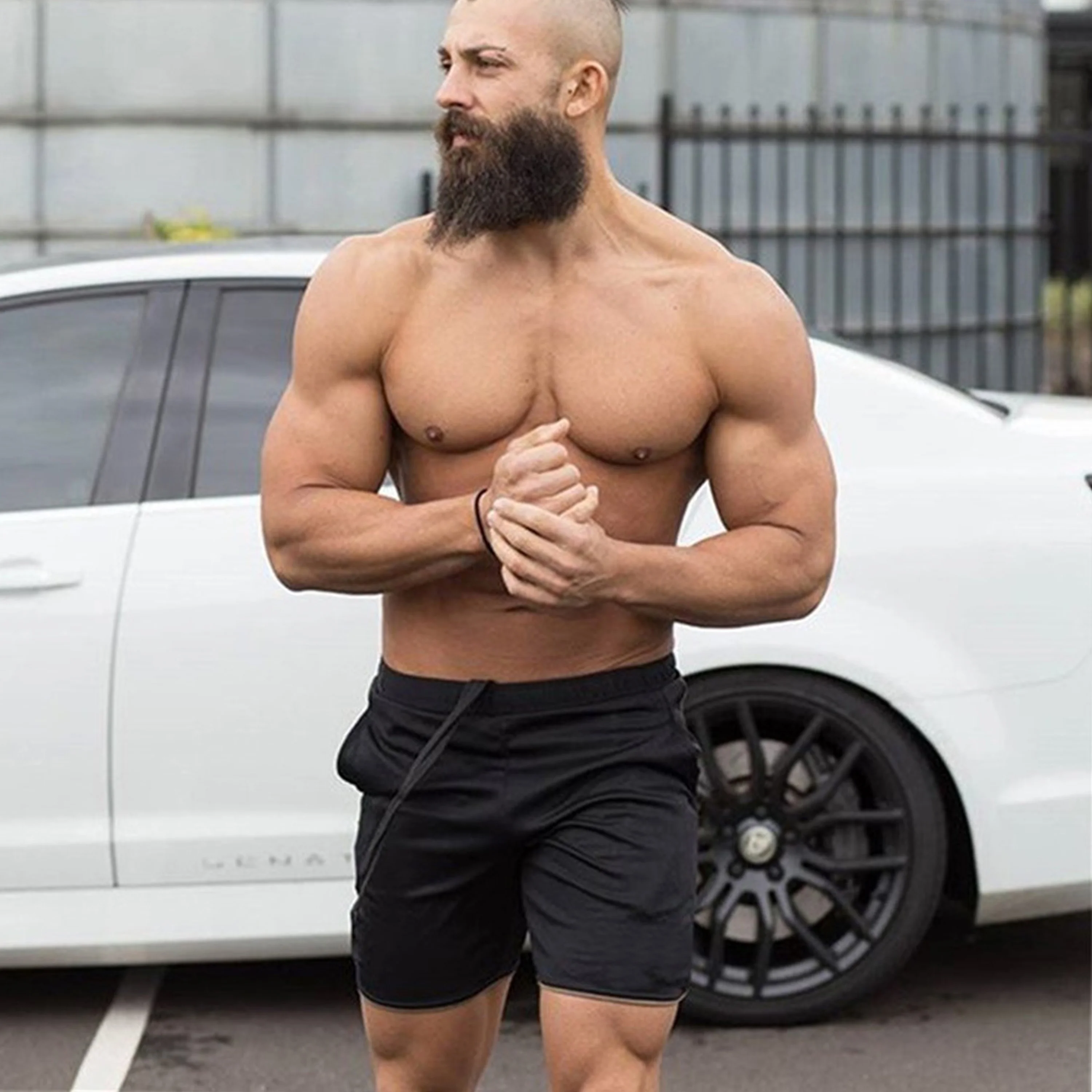 Best Summer Men Running warriors Bulls Shorts Custom Print Logo Mens Gym Shorts With Pocket Spliced Strap Running Shorts for Men