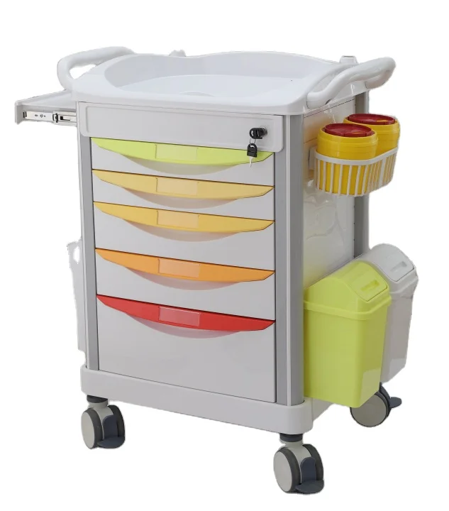 Best Selling Multi Functional Hospital Mobile Medical Drug Delivery Trolley with 5 Drawers & Accessories Direct Factory Price