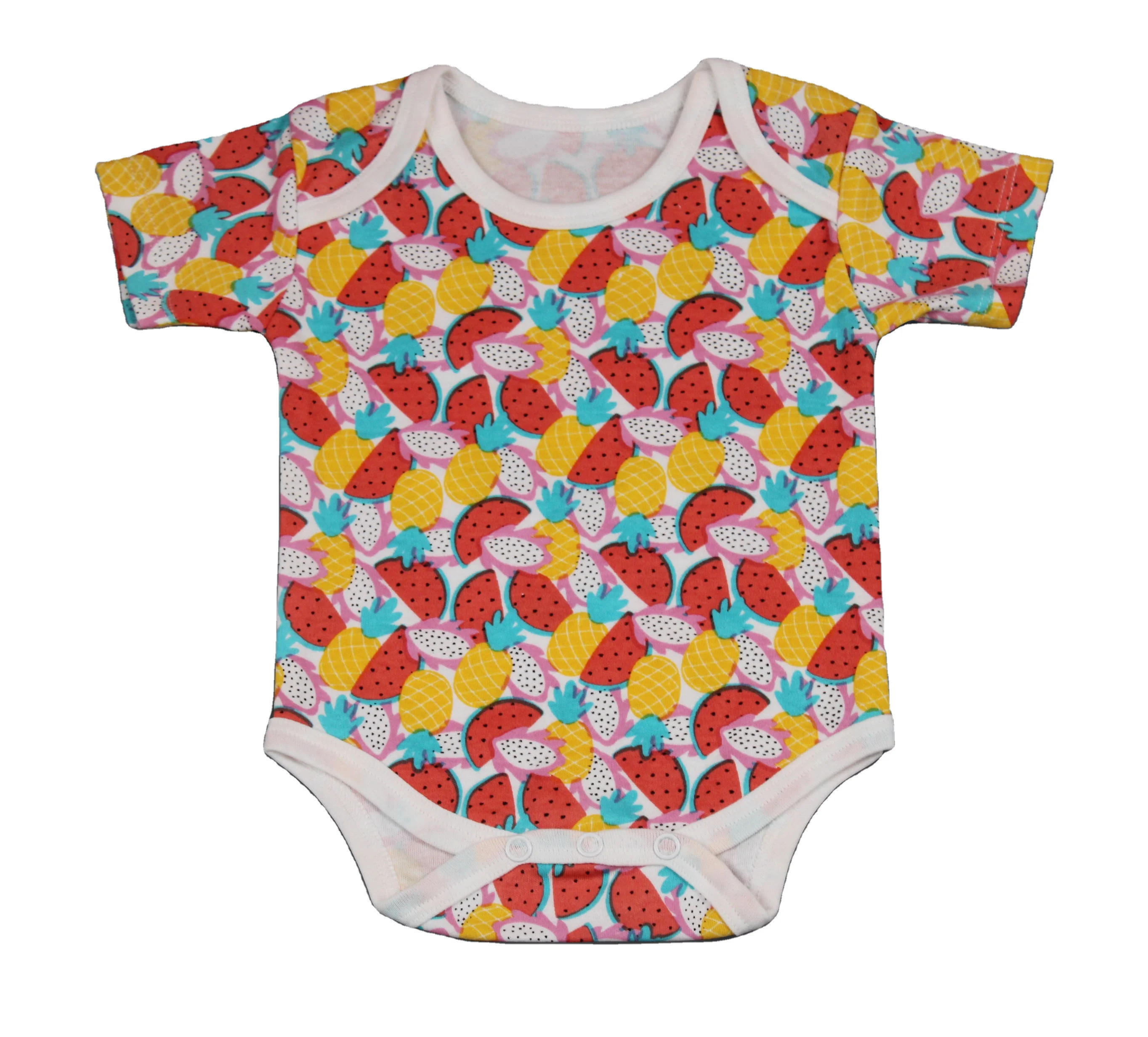 Hot Sale 100% Organic Cotton Baby Onesies Unisex Fruits Printed Onesies for Newborns 1 Year Soft Summer Clothing Sets