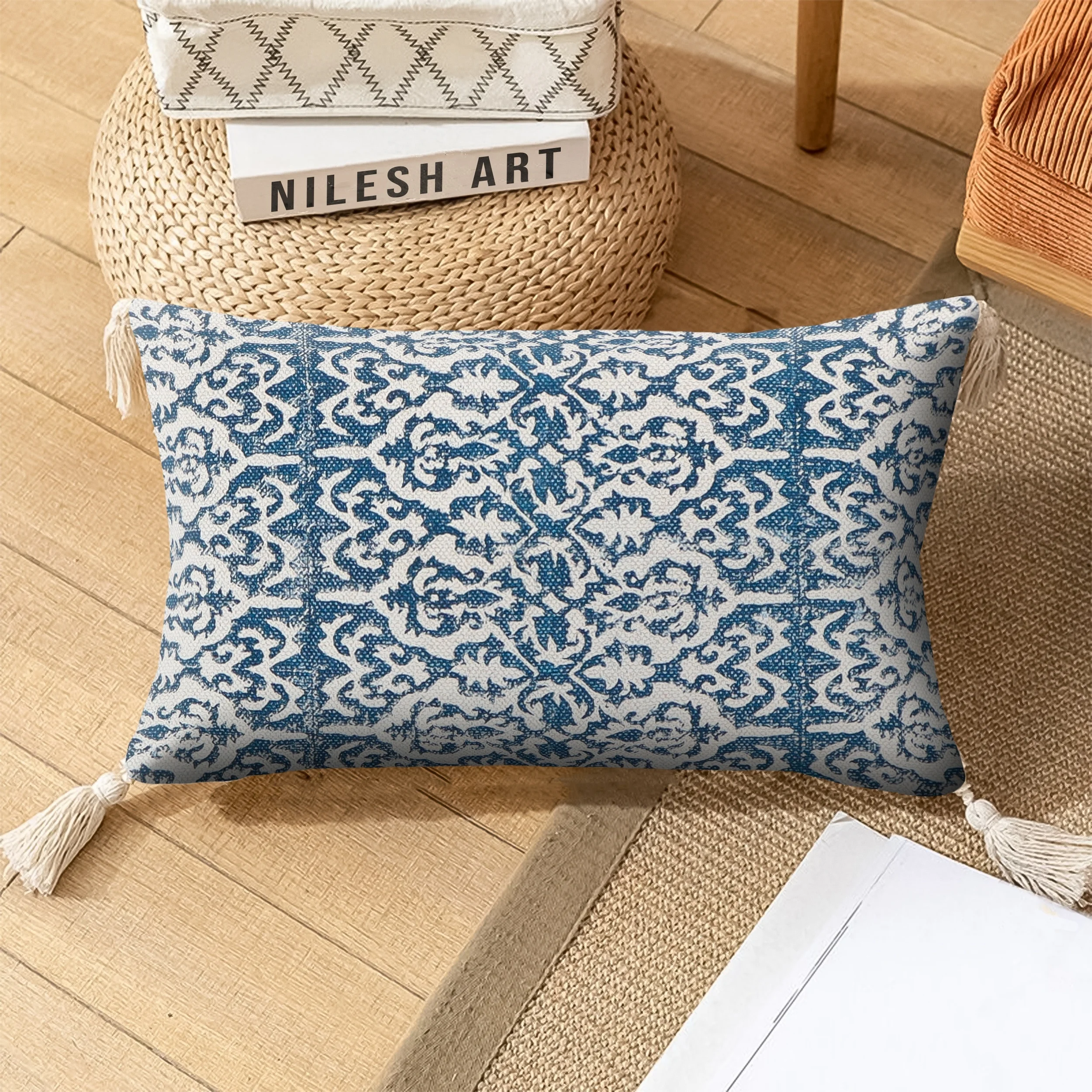 Quality Comfort Block Printed Pillow Cases Outdoor Garden Sofa Cushion cover 100% Cotton cushion cover Handmade Cushion Cover