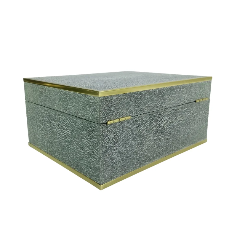 High Quality Wholesale Brass Border Lock 0.24x0.19x0.1 MDF Shagreen Velvet Vietnam Origin Faux Shagreen  Luxury Jewellery Box