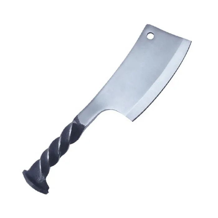 High Quality Handmade Forged Polished Blade Railroad Spike Meat Cleaver With Twisted Handle - Chef Cleaver Butcher Knife
