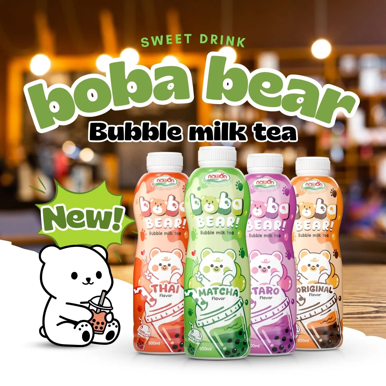 Trending Boba Bear Taro Milk Tea 500ml Milk Tea Packed PP Bottle Nawon HALAL Beverage Manufacturer Wholesale Best Price