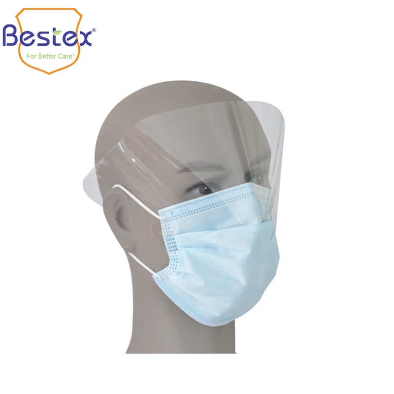Hospital CE Disposable Facemask With Visor Transparent Dental Medical Face Mask With Shield