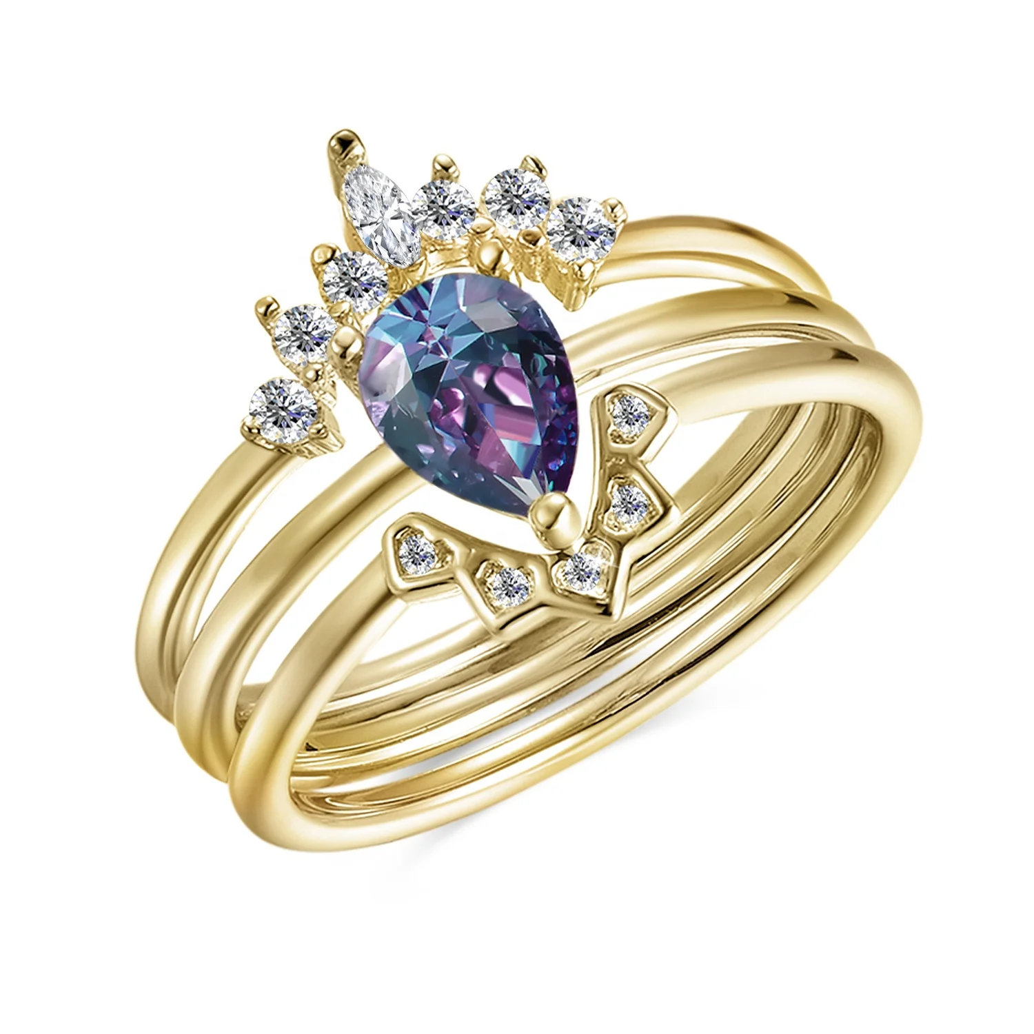 Sterling Silver 925 Color Change Gemstone Jewelry 3 In 1 Stackable Wedding Engagement Alexandrite Ring Set Destiny Jewellery