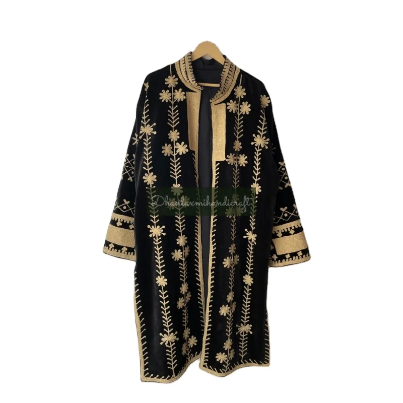 Unisex Wholesale Party Wear Jacket Coat Hand-Stitched Suzani Design Cotton Velvet Breathable Natural Hand Embroidery Overcoat