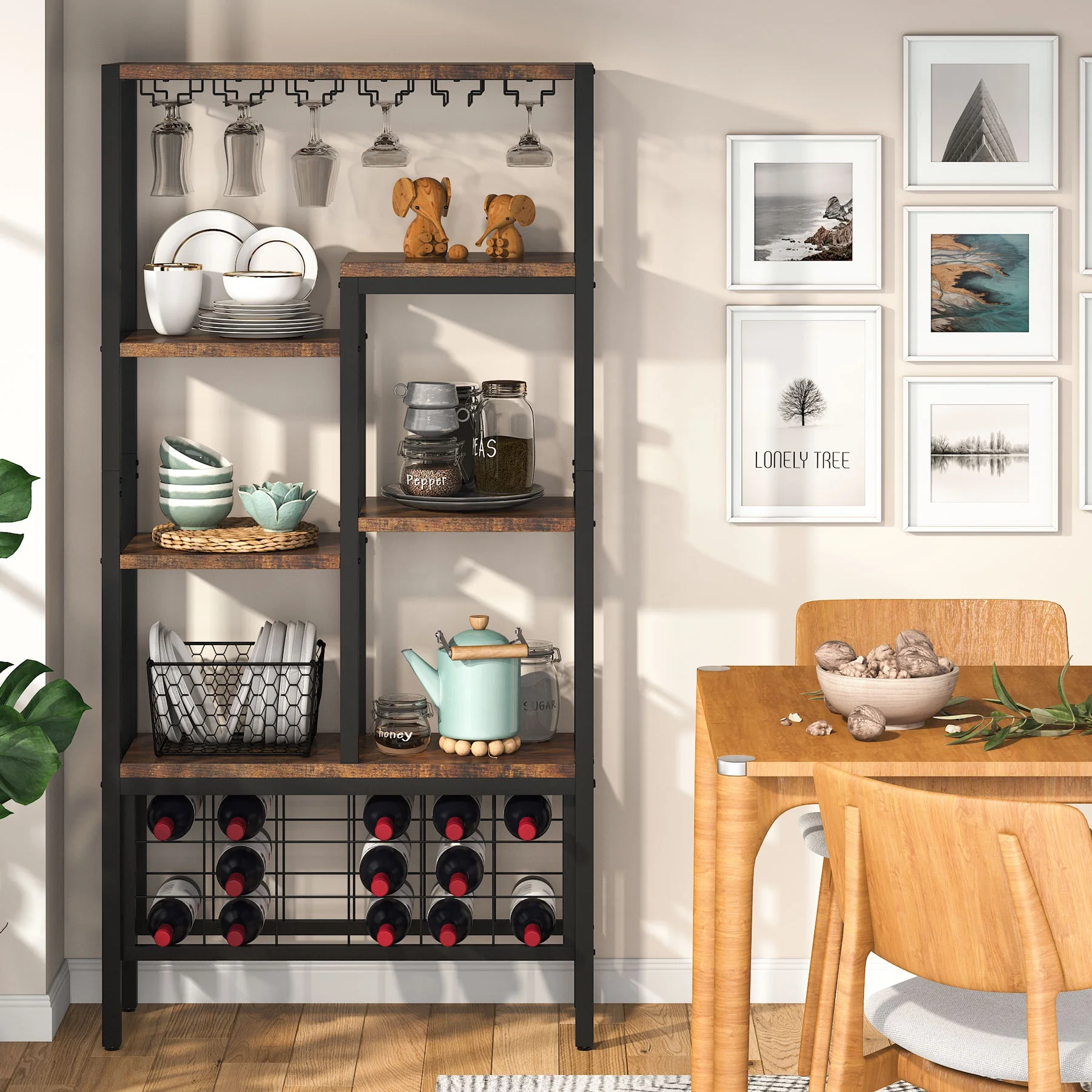 Tribesigns Kitchen Shelf Rack Organizer Microwave Oven Stand Wooden kitchenware Storage Coffee Buffet Bar Cabinet