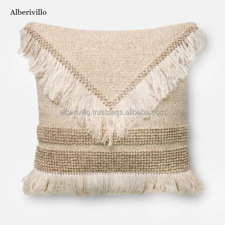 Indian Bohemian Cushion Covers for Outdoor Fringe Pattern Floor Cushions Moroccan 100% Cotton Pillow Case
