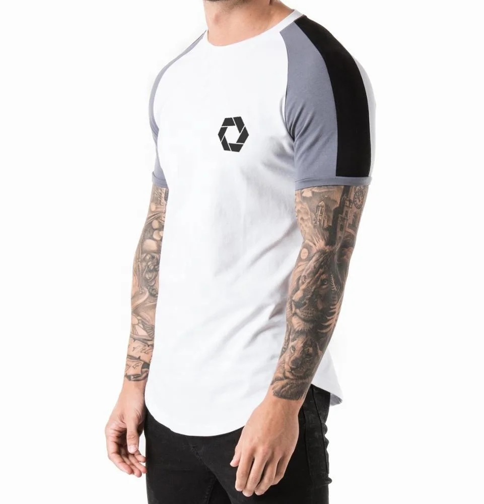 Мужская удлиненная футболка в стиле ретро-белый/темно-серый