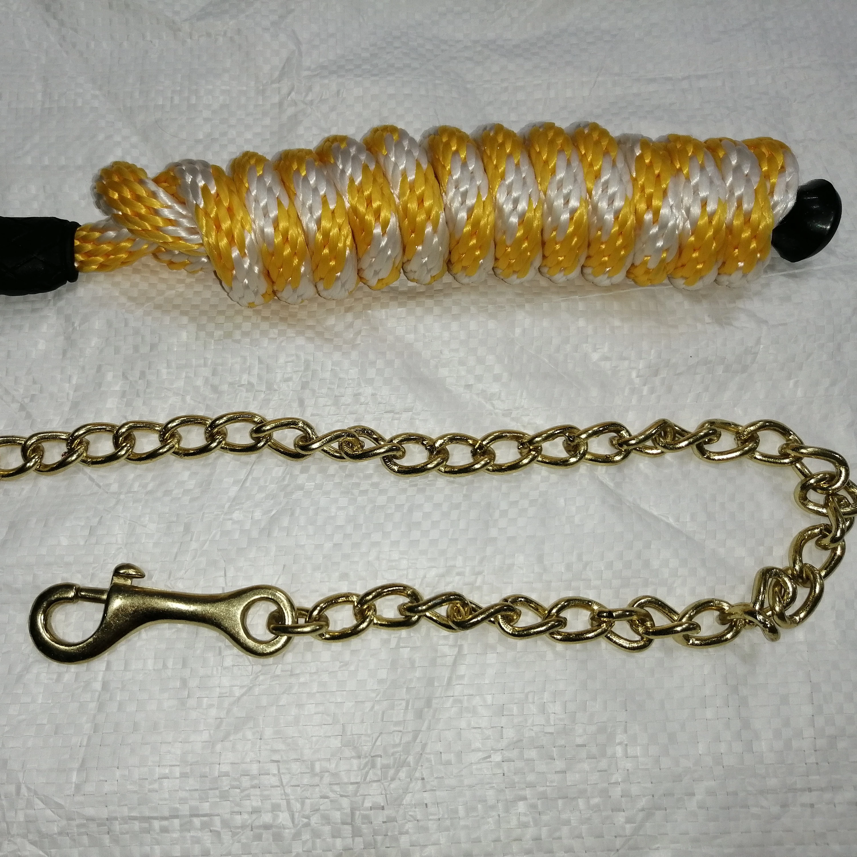 LEAD ROPE WITH CHAIN HIGH QUALITY HORSE LEAD ROPES ASSORTED DESIGNS WITH BRASS POLISH CHAIN 8 FEET LONG