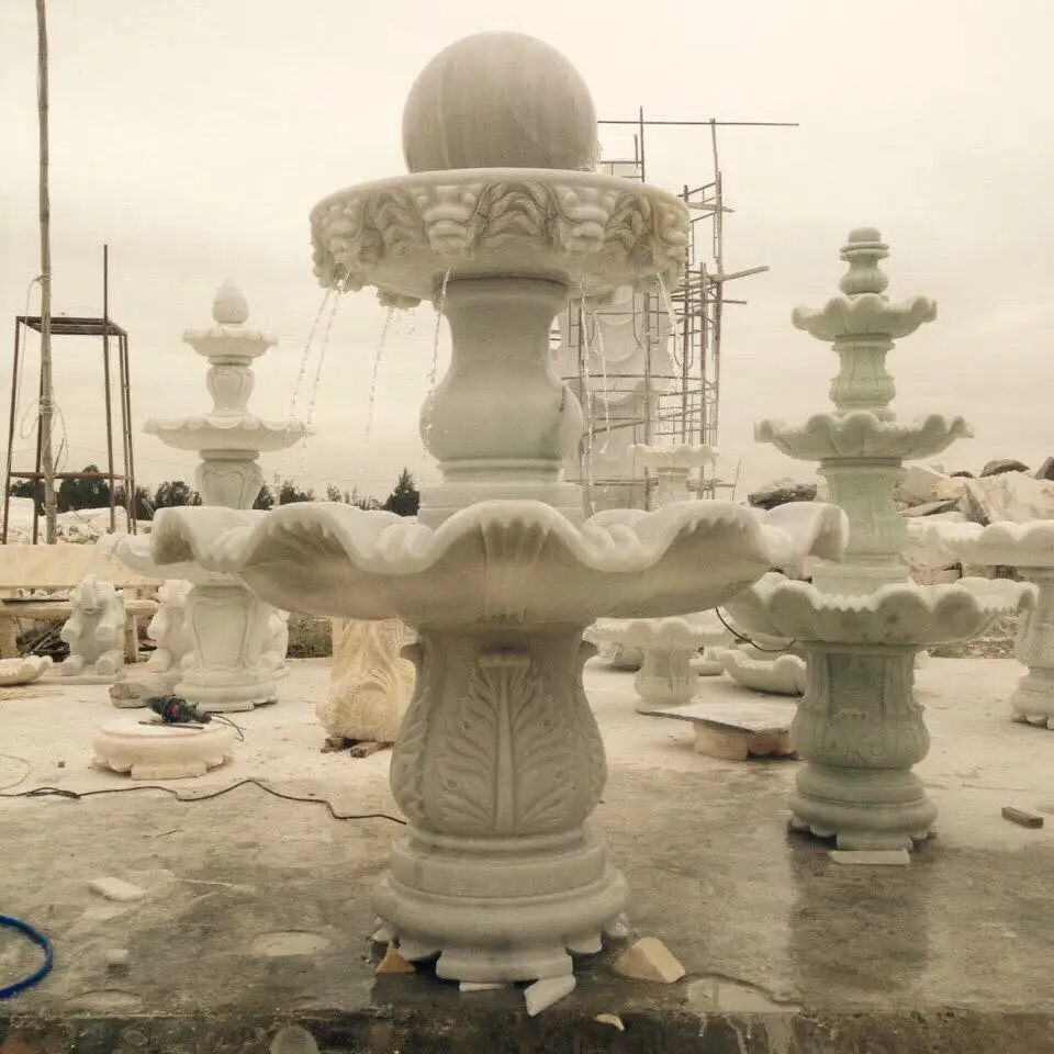 Custom Carved 3-Tier Outdoor White Marble Stone Garden Water Fountain Handmade round Granite Basalt & Sandstone Outdoor Decor