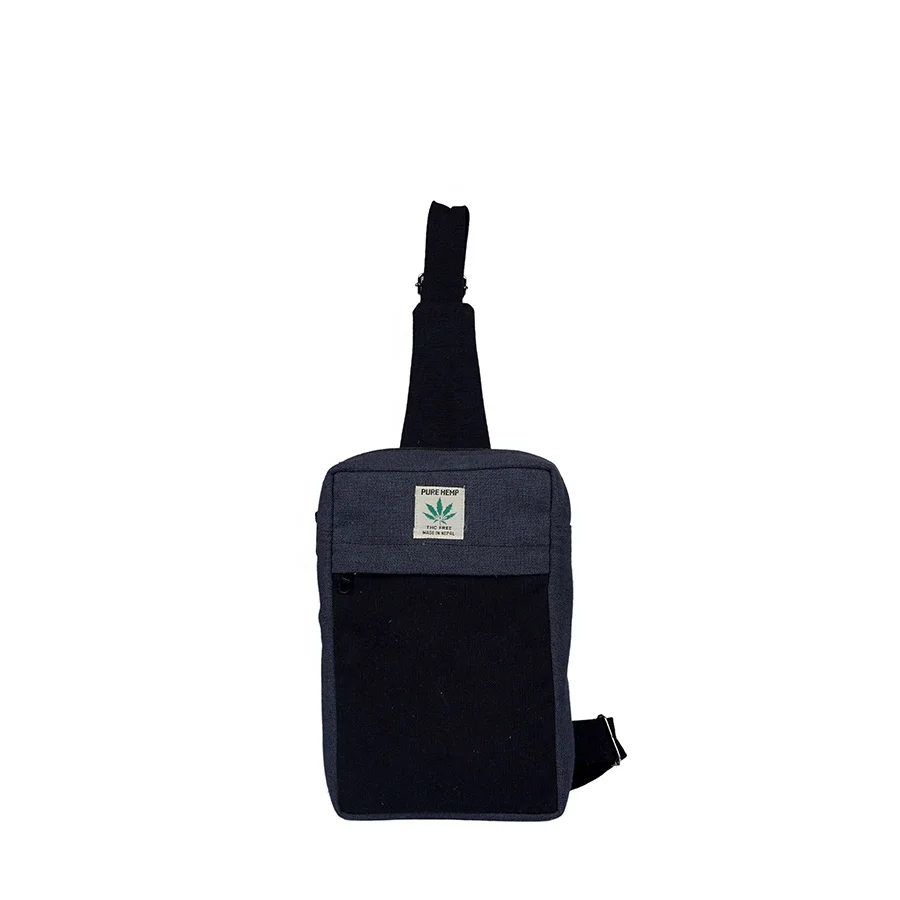 Pure hemp chest bags handmade Eco friendly physical curve cross body sling adjustable strap custom designs Hemp chest bag unisex