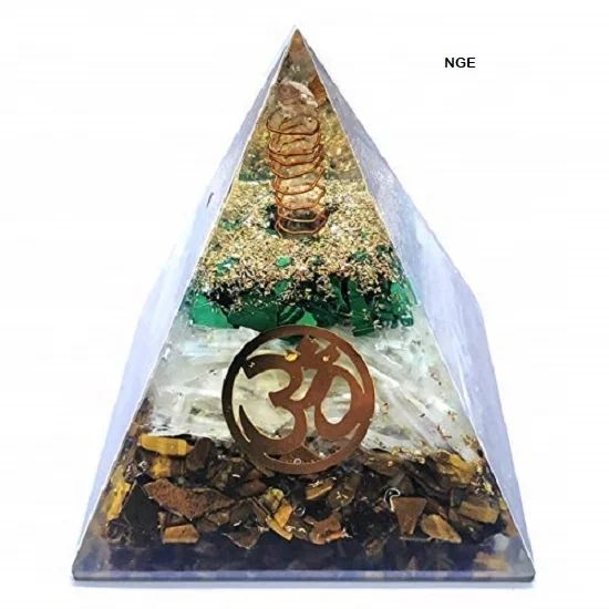 Пирамида ОРГОН с тигровым глазом малахит и селенит драгоценный камень религиозным символом Ом пирамида оргонита для лечения