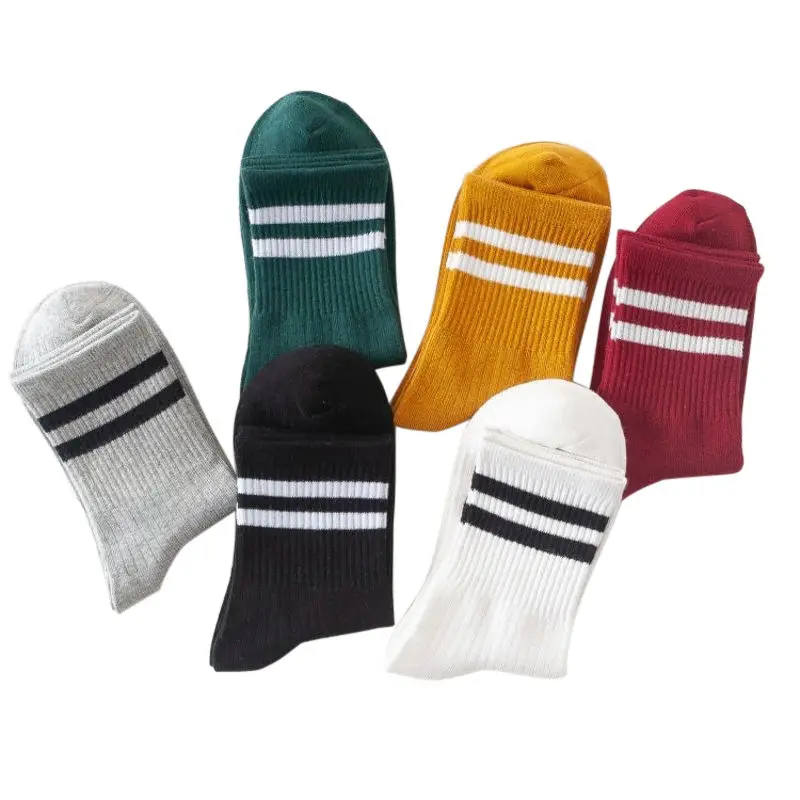 Custom Blend Ankle Striped Socks Women Girls Sport Casual Sock Hosiery Soft Medium Tube Long Socks With Low MOQ
