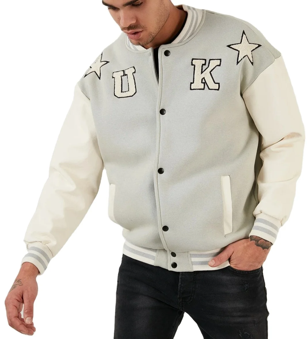 Custom Manufacturer Custom Chenille Patch Embroidery Jacket Graphic Baseball Jacket Wool Leather Sleeves Mens Varsity Jackets