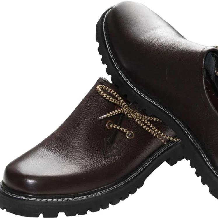 Wholesale German Bavarian Shoes Gents Brown Leather Lace Up Hard Sole Mesh Bavarian Shoes For Sale