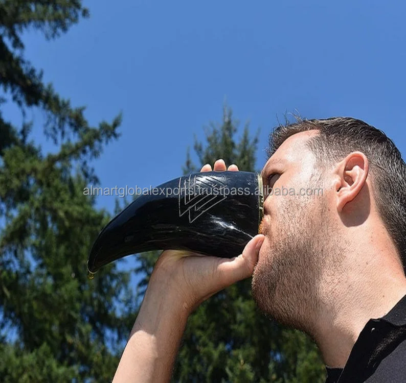 Natural Horn Drink brass edge with Wooden Stand Five piece Set Wholesale Exports