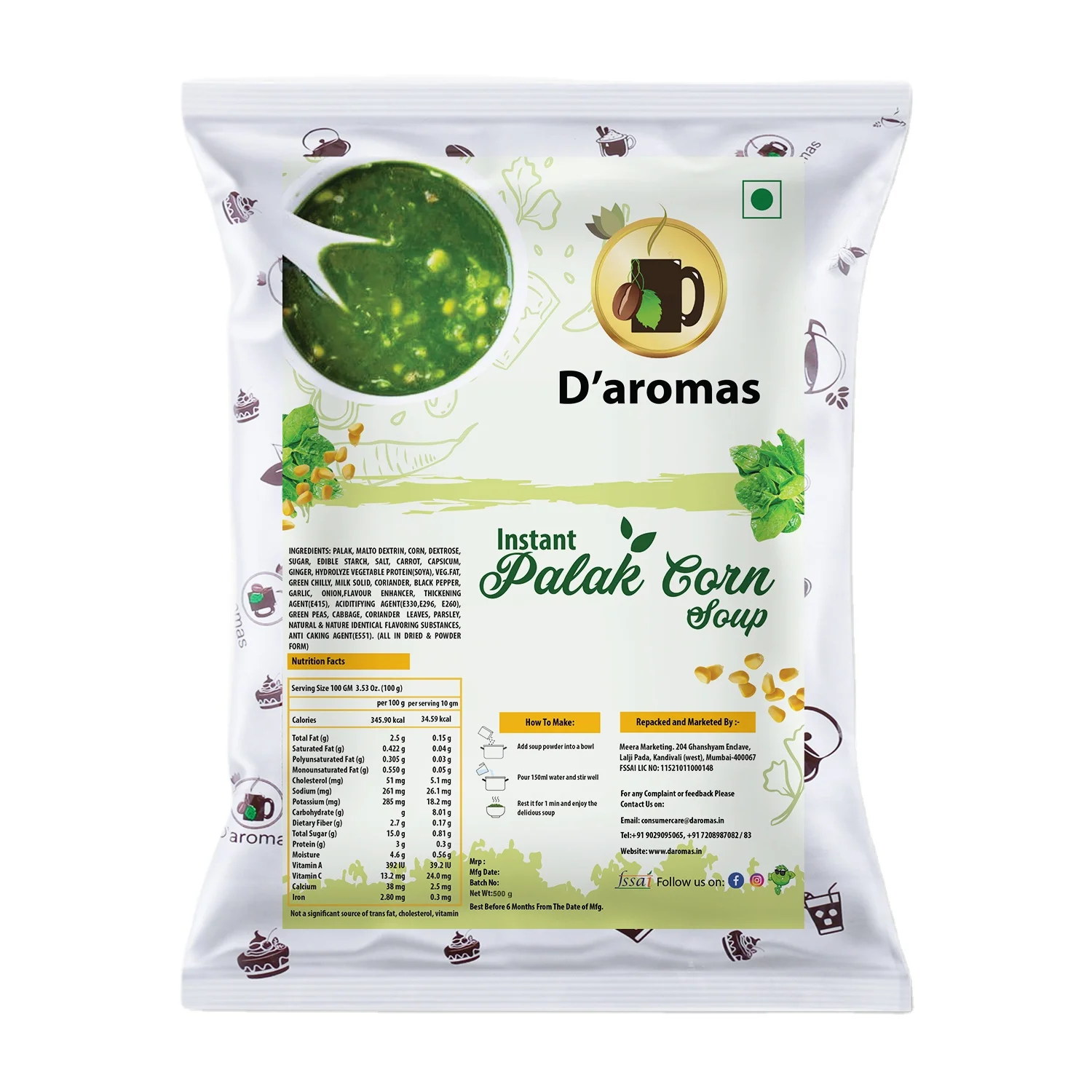 Моментальный кукурузный суп Palak мгновенный смешанный порошок готовый к приготовлению без искусственного вкуса и цвета