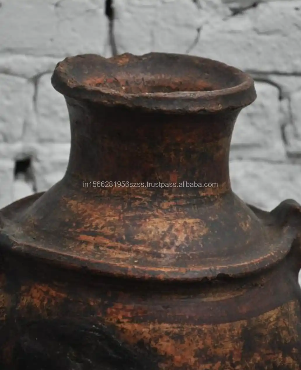 Antique terracotta two handle pot with antique finishing for home, restaurant or hotel decor