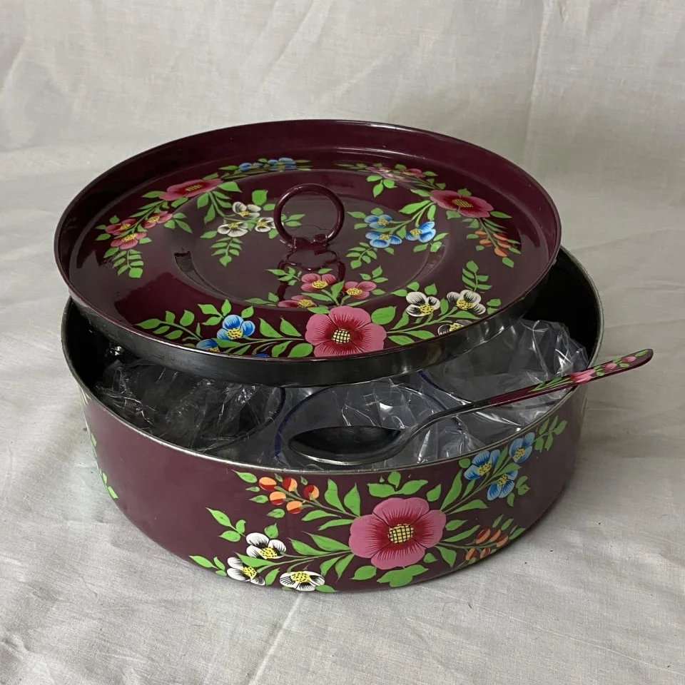 Indian Masala Box Antique Design 7 Cup Spice Container with Lid , Indian spice box, steel spice box