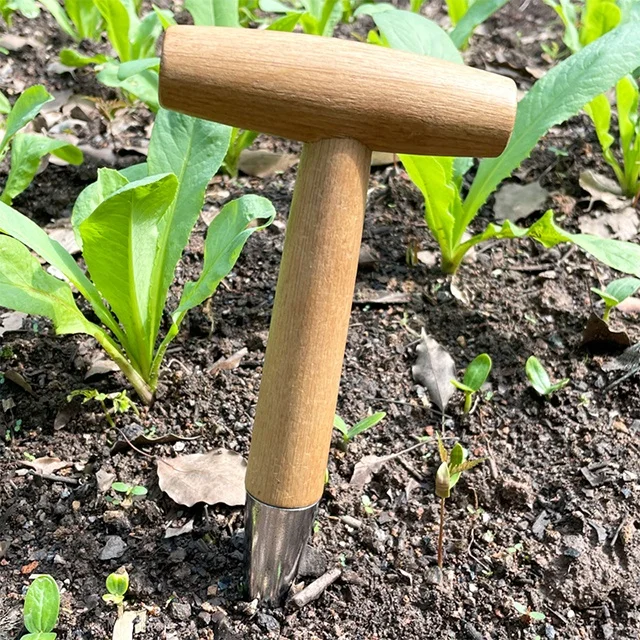 T-type garden drill wooden handle tool seed transfer drill garden planting tool garden hole drill tool auger soil planter