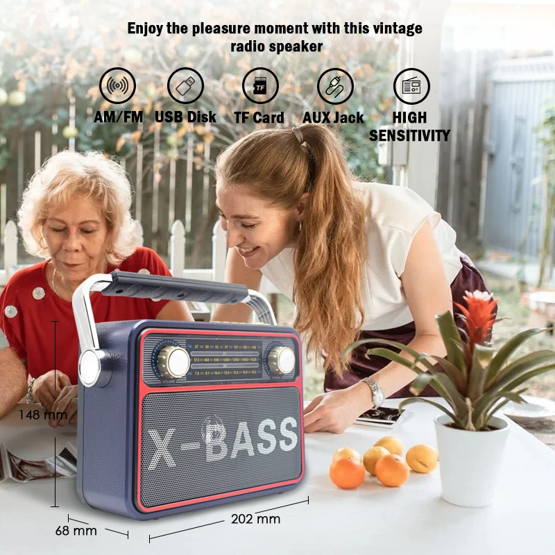 Best Quality Fm Portable Classic Radio Retro BT Speaker, Vintage Radio-Greadio FM Radio With Old Fashioned Classic Style