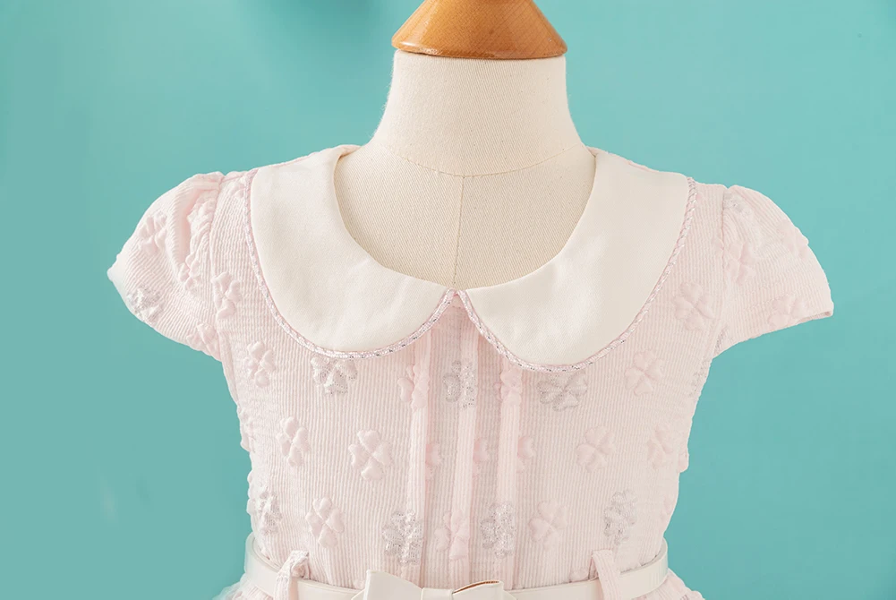 Wholesale Kids Girls Tulle Detailed Princess Dress Turn Down Collar Front Flare Tutu Dresses For Girls Kids