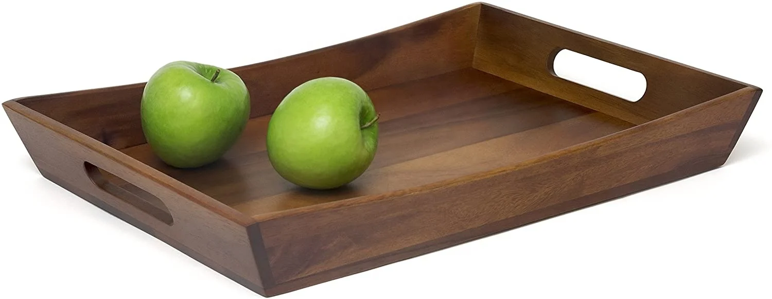 Коричневый прямоугольный деревянный поднос с ручкой для завтрака домашний декор производитель и поставщик из Индии