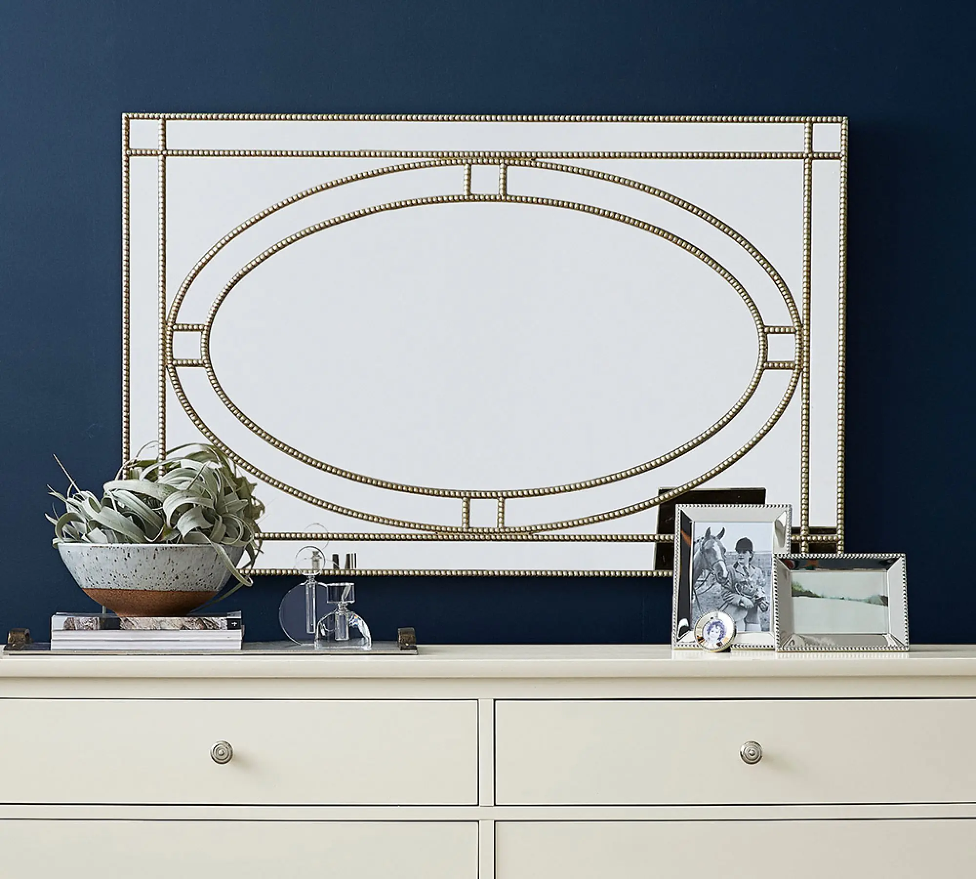 Handmade Antique Silver Iron Wall Mirror with High-Definition Glass and Nailhead Edge Traditional Design 28' x 44'