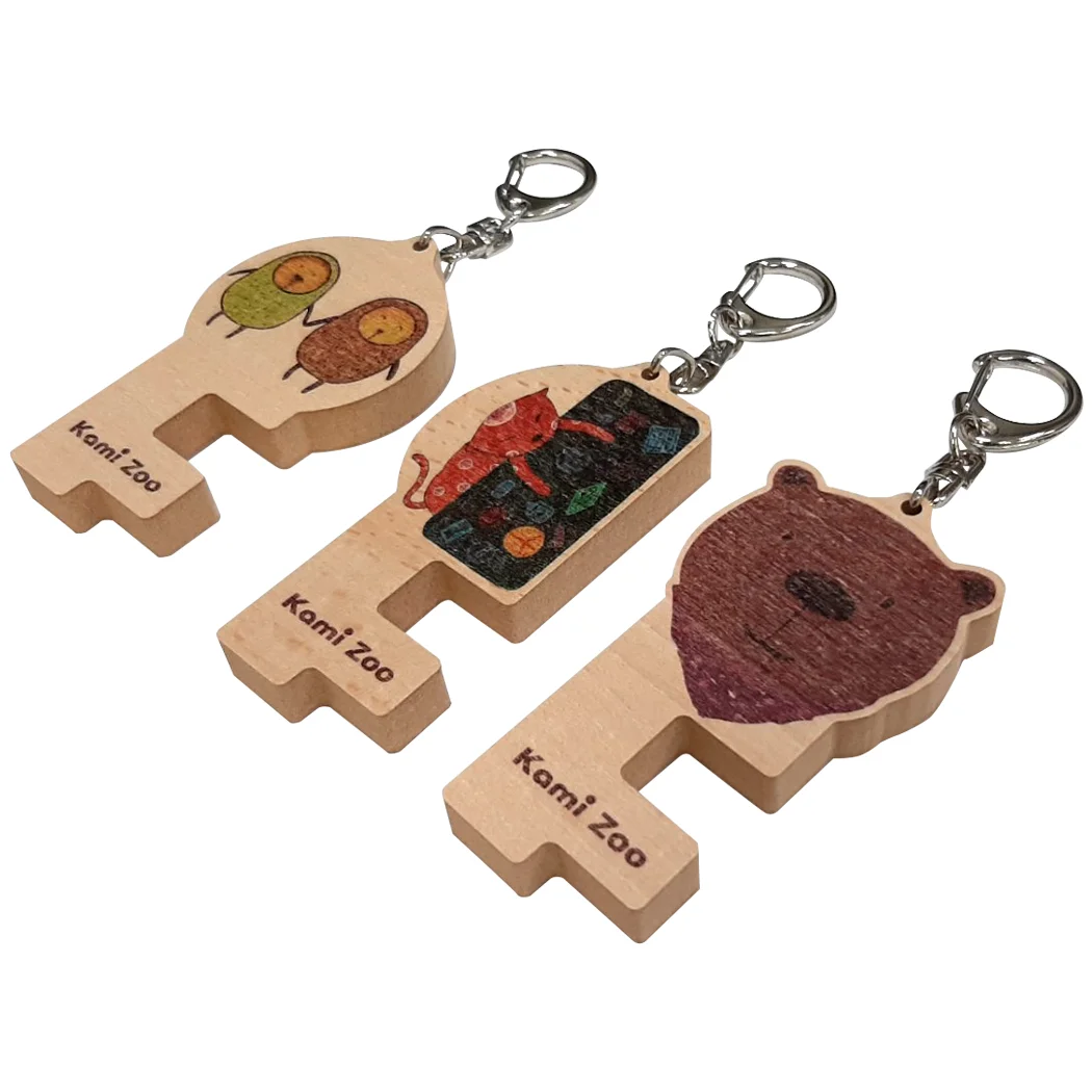 Portable Wood Key Ring Phone Stand Holder Animals Key Chains for Decoration
