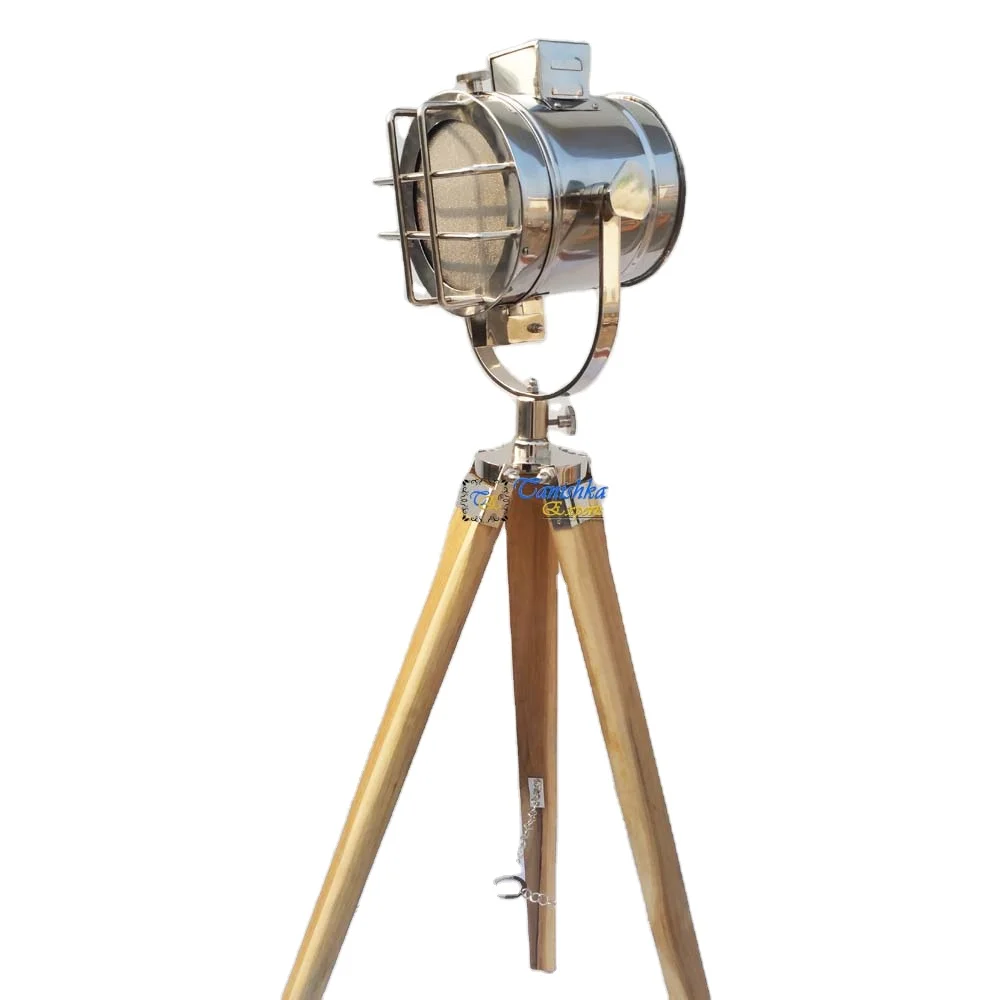 Vintage Style Metal craft Aluminum Marine Floor Spotlight With Tripod Stand Nautical Collectible Home Decor Searchlight