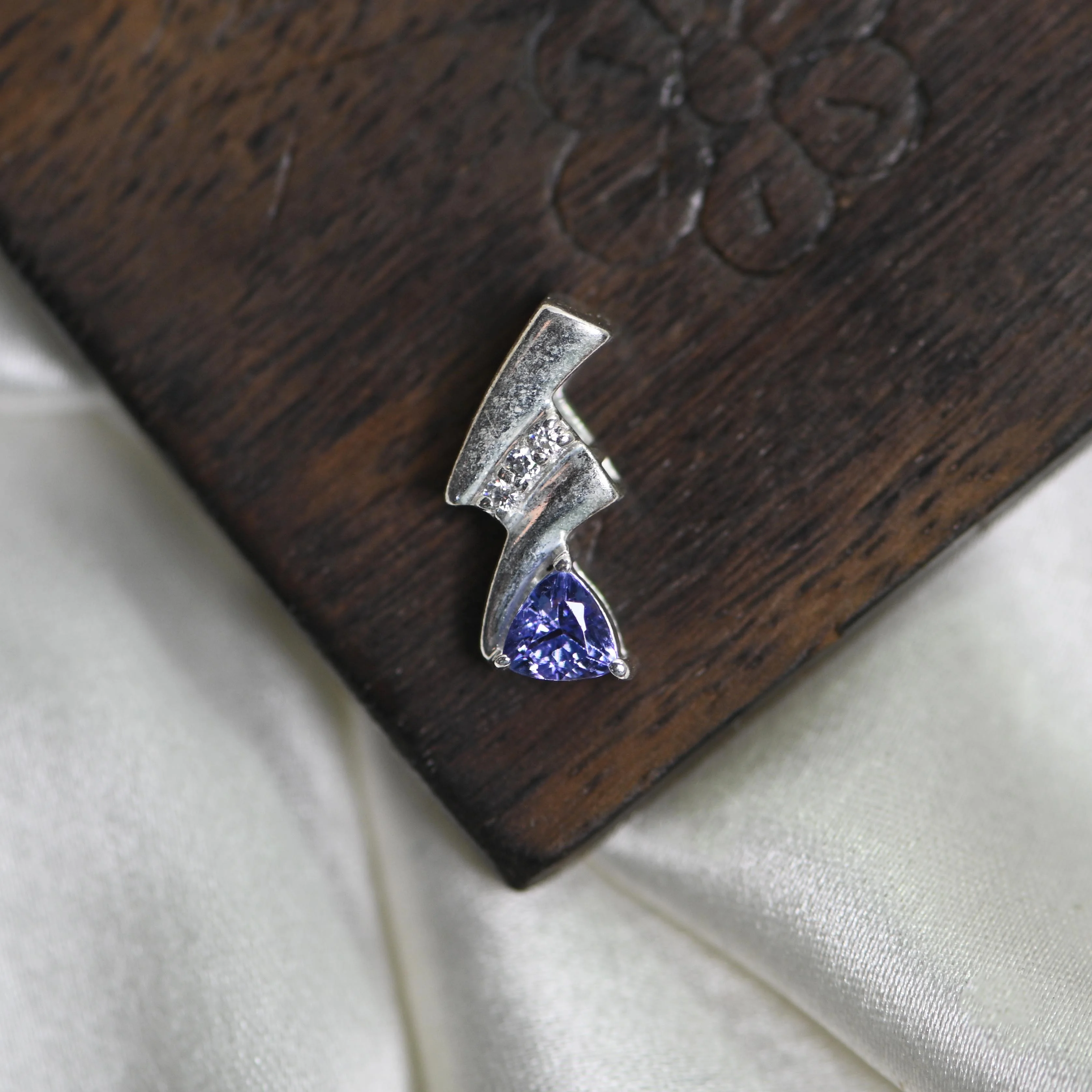 Royal Blue Trillion Shape Tanzanite and Cubic Zirconia Pendant Fine Sterling Silver Necklaces Chain Jewelry