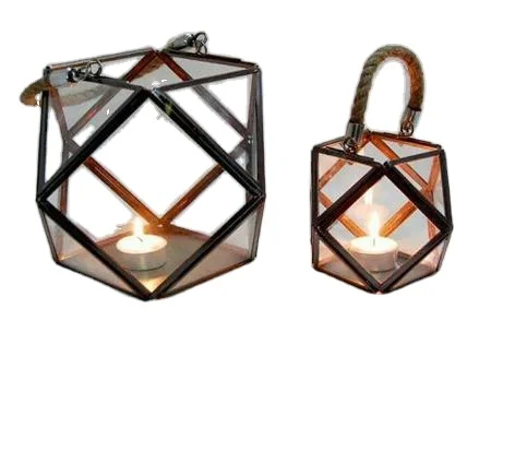 Modern Handcrafted Metal Black Candle Lantern with Rope Handle Customized Hanging Candle Lanterns Manufacturer from India
