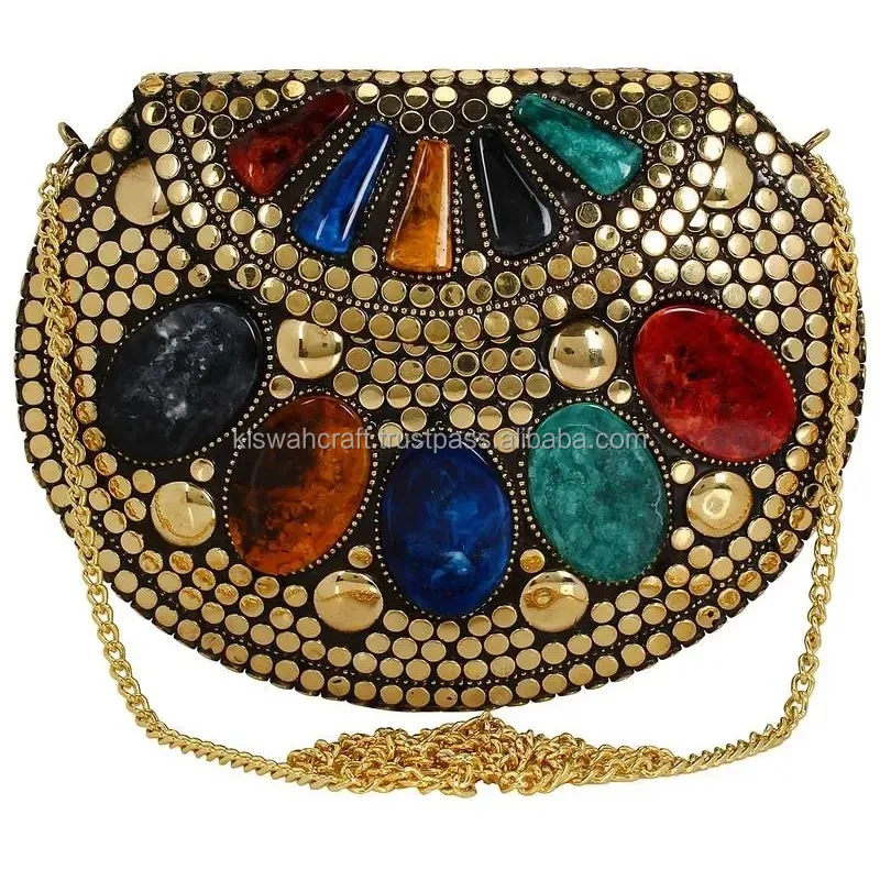 Indian Handicraft Metal Clutch Mosaic Bag Handbag Party Bag Multicolor Clutch Bags For Women