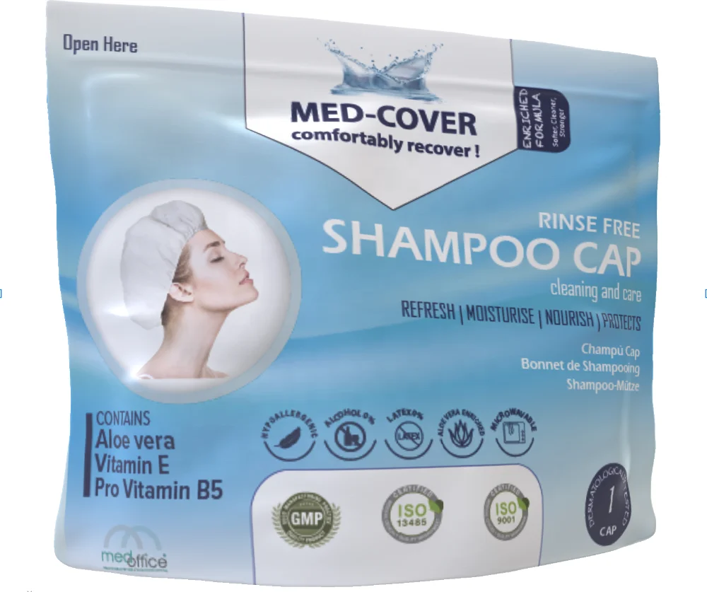 Med-Cover Rinse Free Shampoo Wash Cap No Water Rinse Free  Elderly Care Nursing  Bedridden Patient OEM  Customized Packing