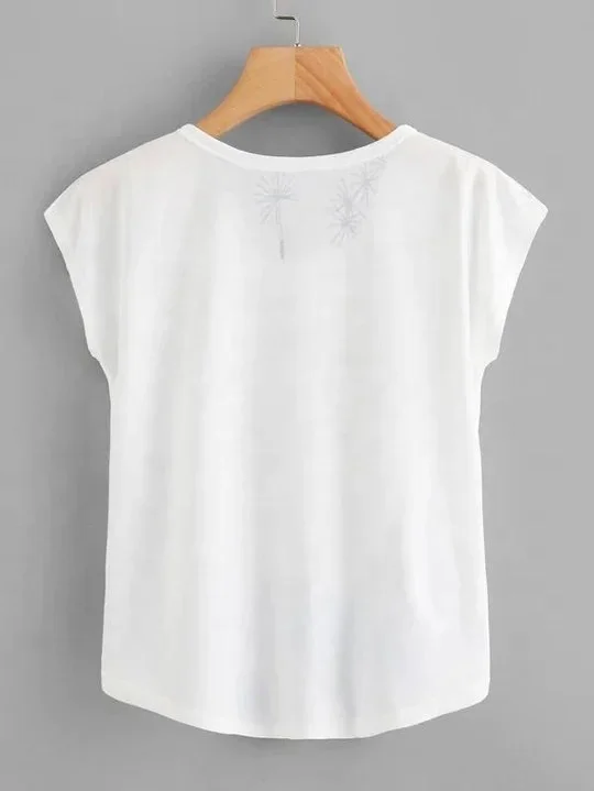 Women Printed t-shirt flowers print Tee Style  Short Sleeve Short T-Shirt Casual Women