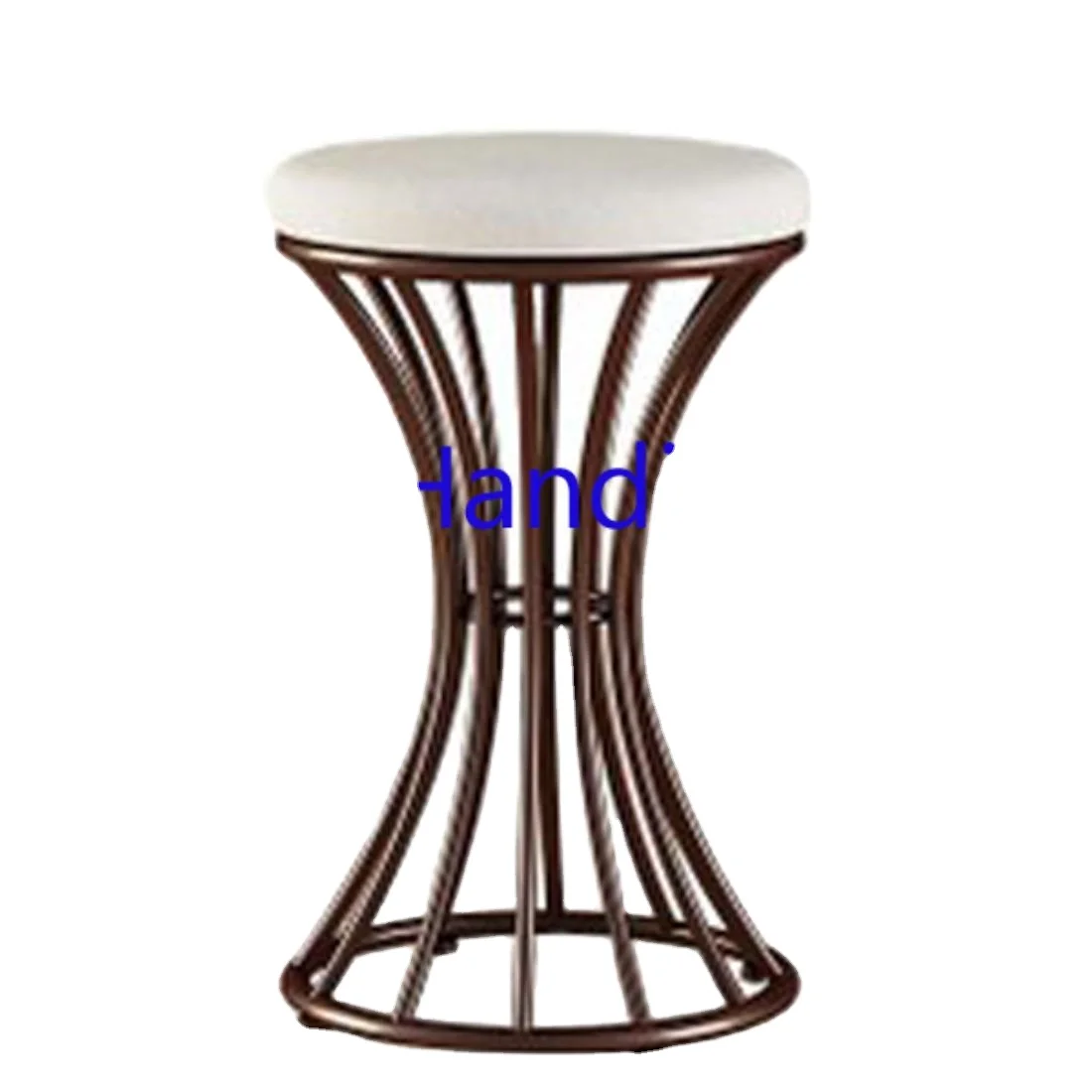 Southwestern Steel Iron Metal Brown Powder Coated Round With White Fabric Seat Bench Bar Ottoman Restaurant For Exterior Bedroom