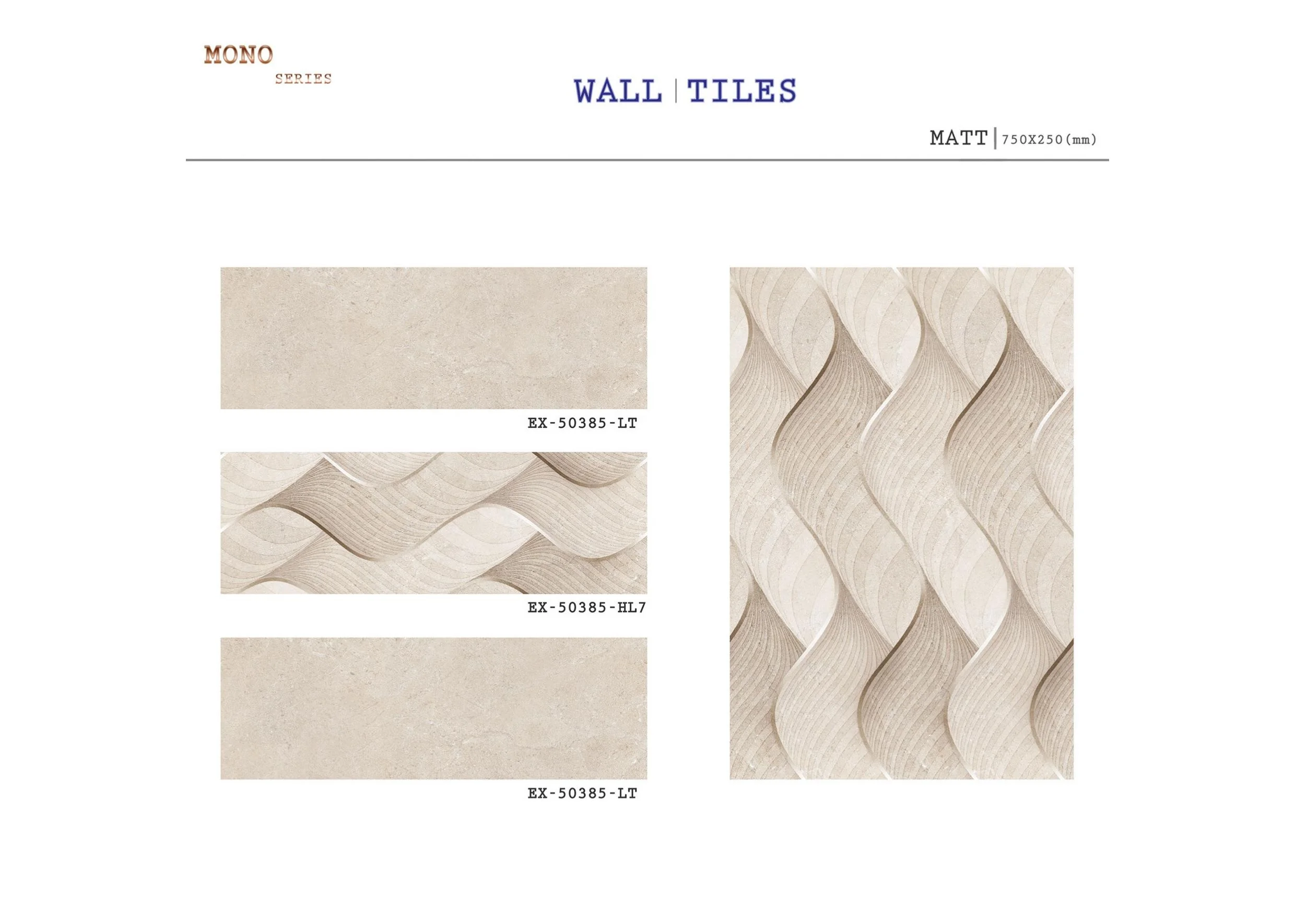 Glazed Vitrified Ceramic Tiles Having Matte Finish In Size Of 250x750mm In Monotone Series
