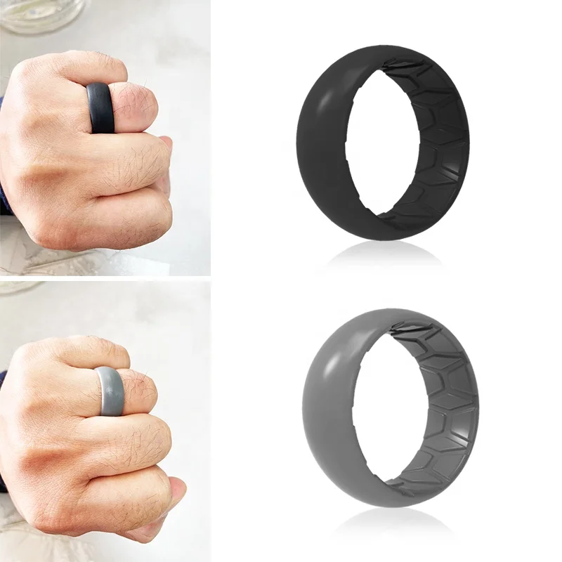 Hot Selling Wholesale Customized Sport Silicone Finger Rings Breathable Airflow Inner Grooves Step Edge Design Ring for Wedding