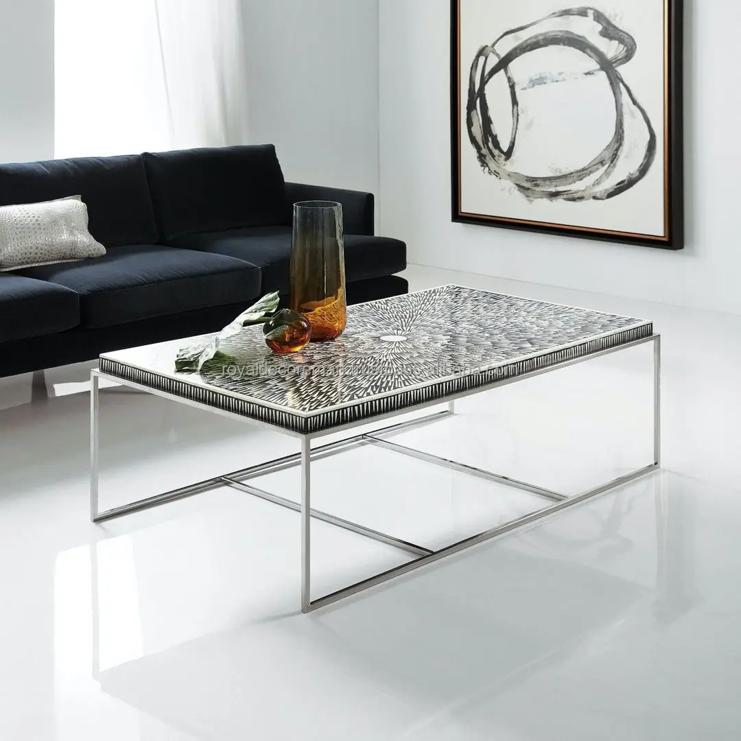 Hot Selling Round Bone Inlay Coffee Table with Metal Base Center Tables for Lounge Area from India BY Royal Decore Mart