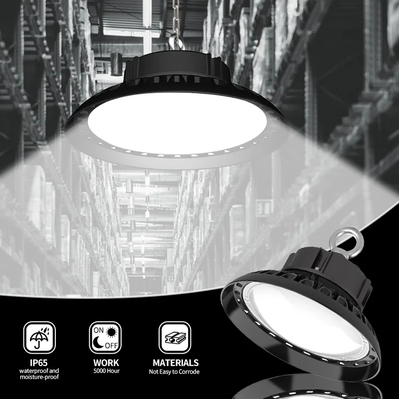 Highbay 100w 150w 200w 240w Commercial & Industrial Dip Dimmable Hi Bay Indoor Warehouse Factory Fixture UFO Led High Bay Lights