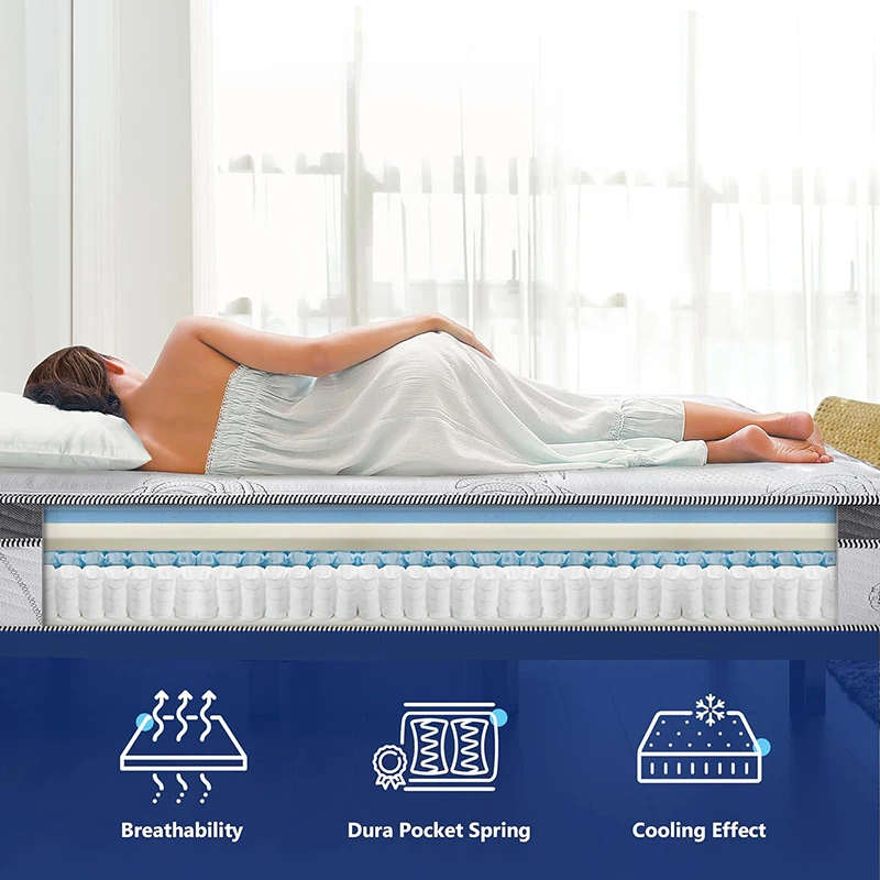 Knitted Fabric Mattress Euro Top Natural Latex Sleepio Coil 5 Star Hotel Mattress Spring Gel Memory Foam Mattresses