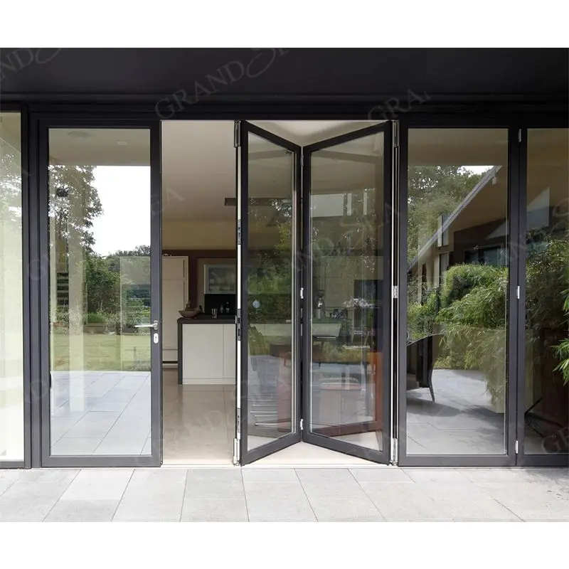 High Quality Interior Accordion Design Door Heavy Duty Aluminum Profile Frame Tempered Glass Folding Soundproof Door