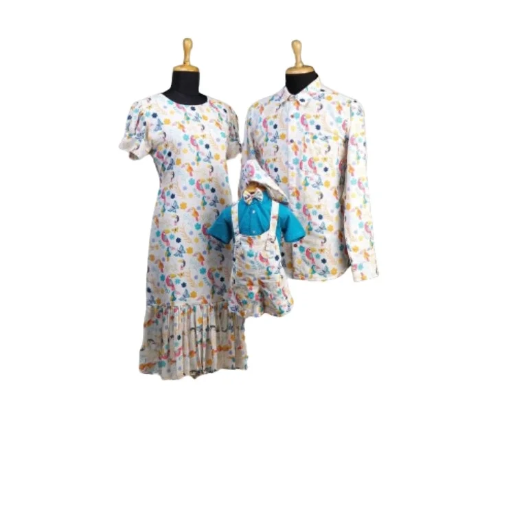 Toucan-Butterfly Theme Coordinating outfits Custom Made Family matching Outfits for family Pure Designer Fabric Party Wears