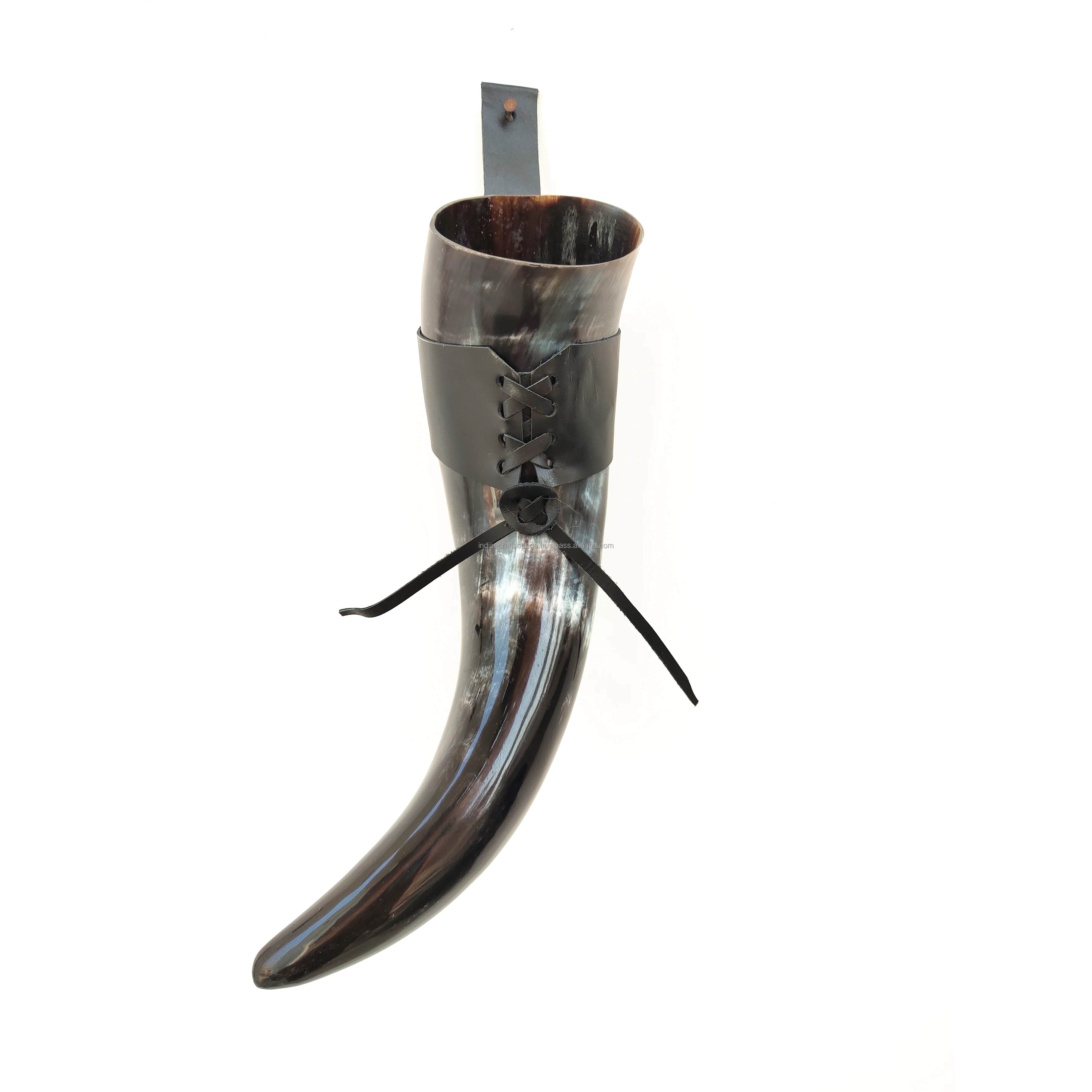 Natural Drinking Horn with leather holder / Viking Horn