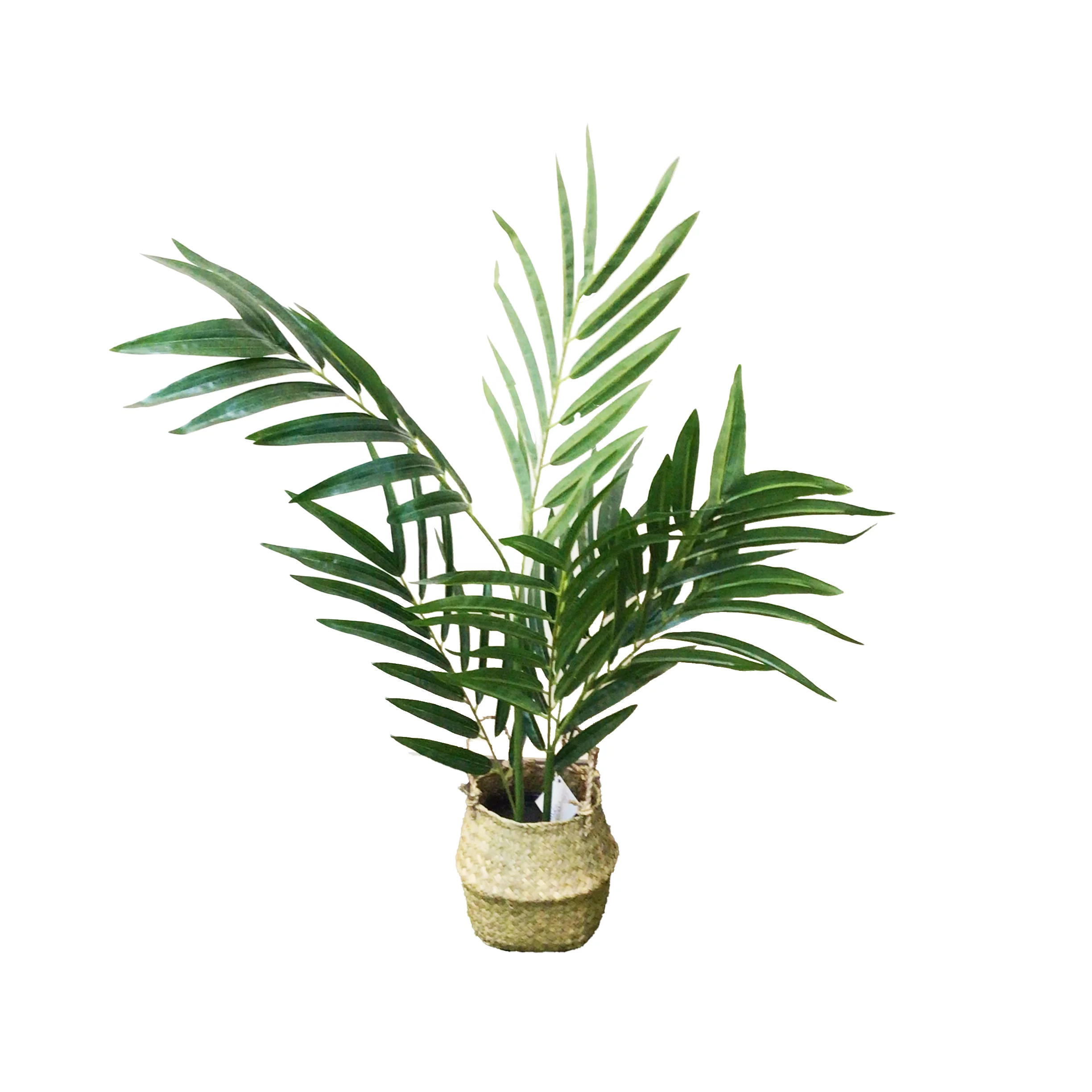 Wholesale Polyester Green indoor tropical medium palm tree leaves basket Cafes and Coffee Shop veranda home arrangements