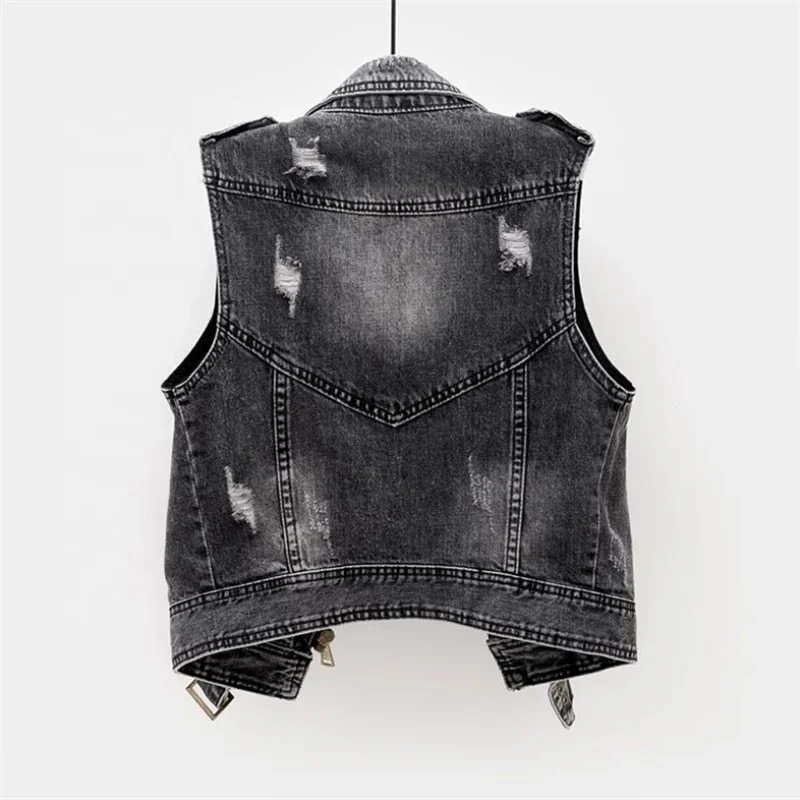 Fashion Denim Vest Female Spring Autumn Sleeveless Wild Tops Short Jacket Jean Waistcoat Women Plus Size 5XL Smoky Gray Standard
