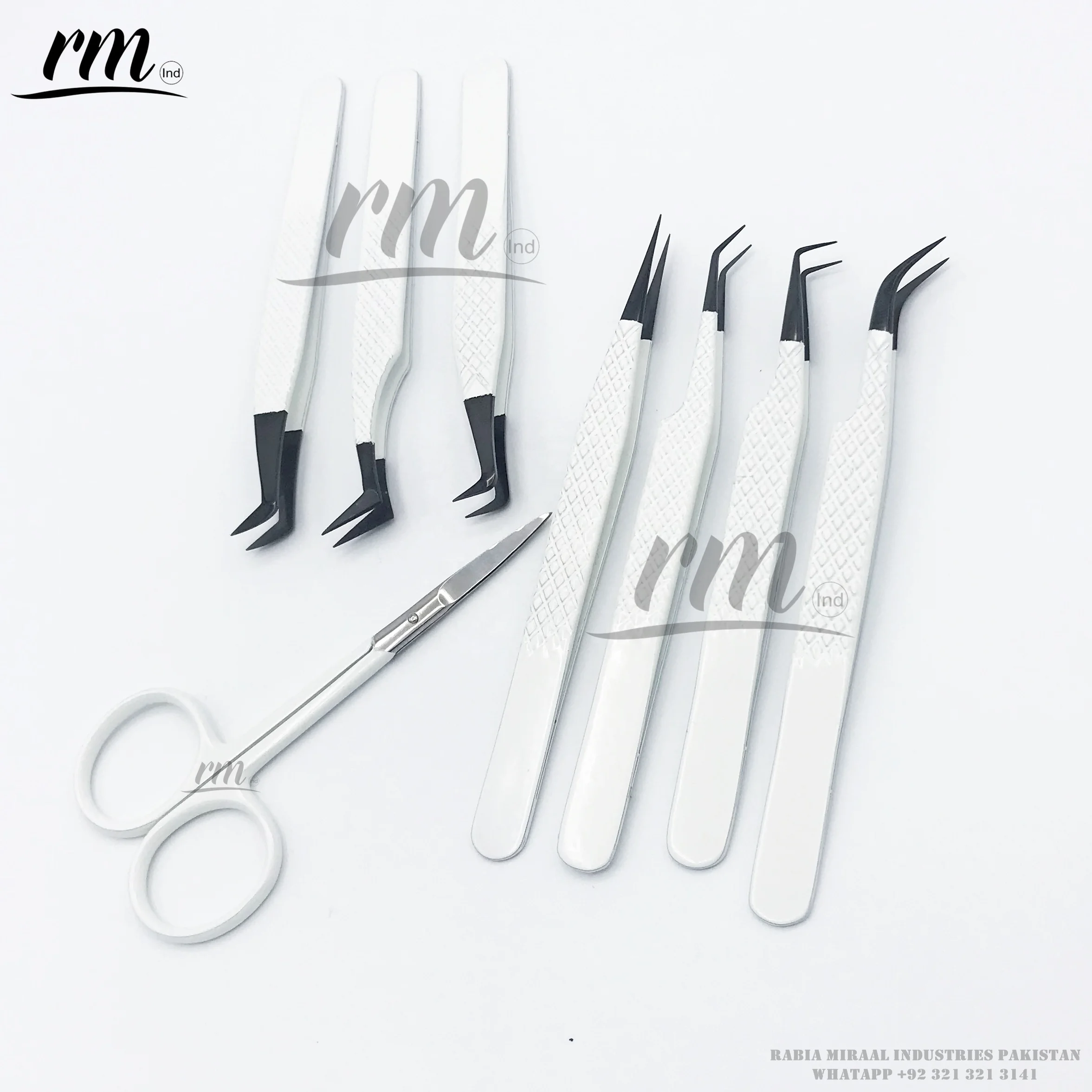 90 degree tweezers Hot selling custom logo best quality angle white color with diamond grip with black plasma tip eyelash