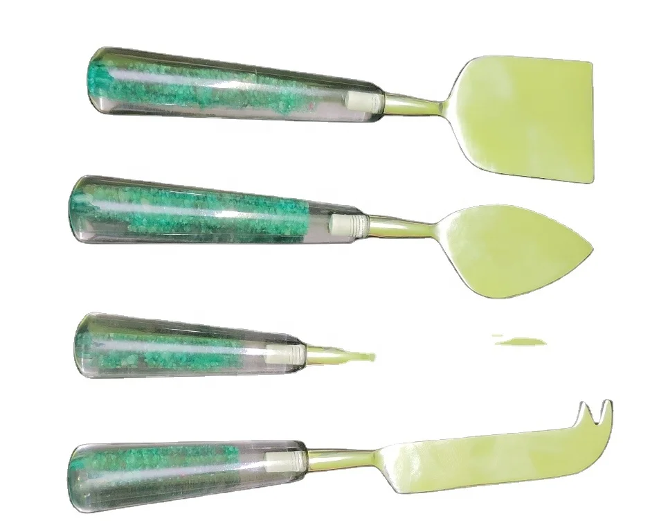 High-Quality Cheese Knifes set of 4 pieces made of Steel and Epoxy Resin Clear with Beautiful Green Color at Best Price