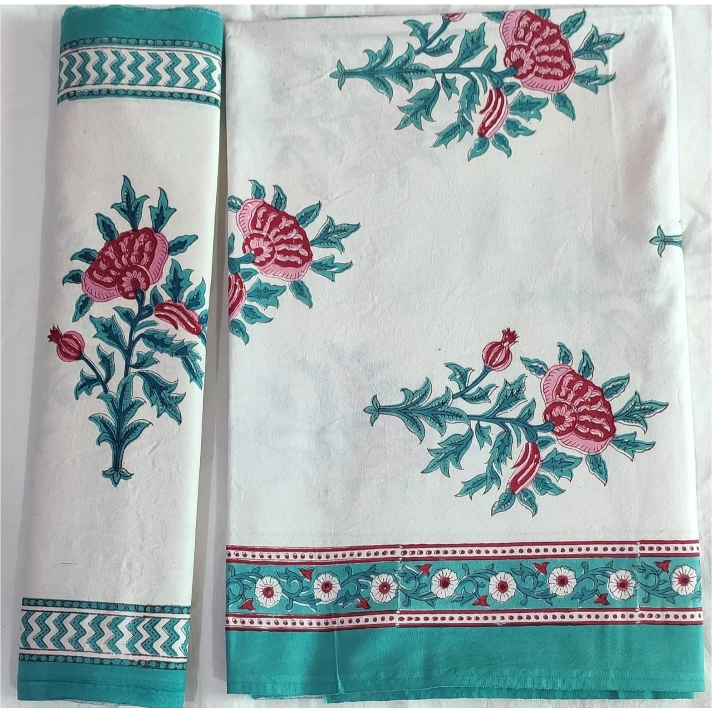 100% Pure Cotton Hand Block Bed Sheets Queen Size 90 x 108 Indian Hand Made Multi color Cotton Bed Sheet With Pillow Cover Set